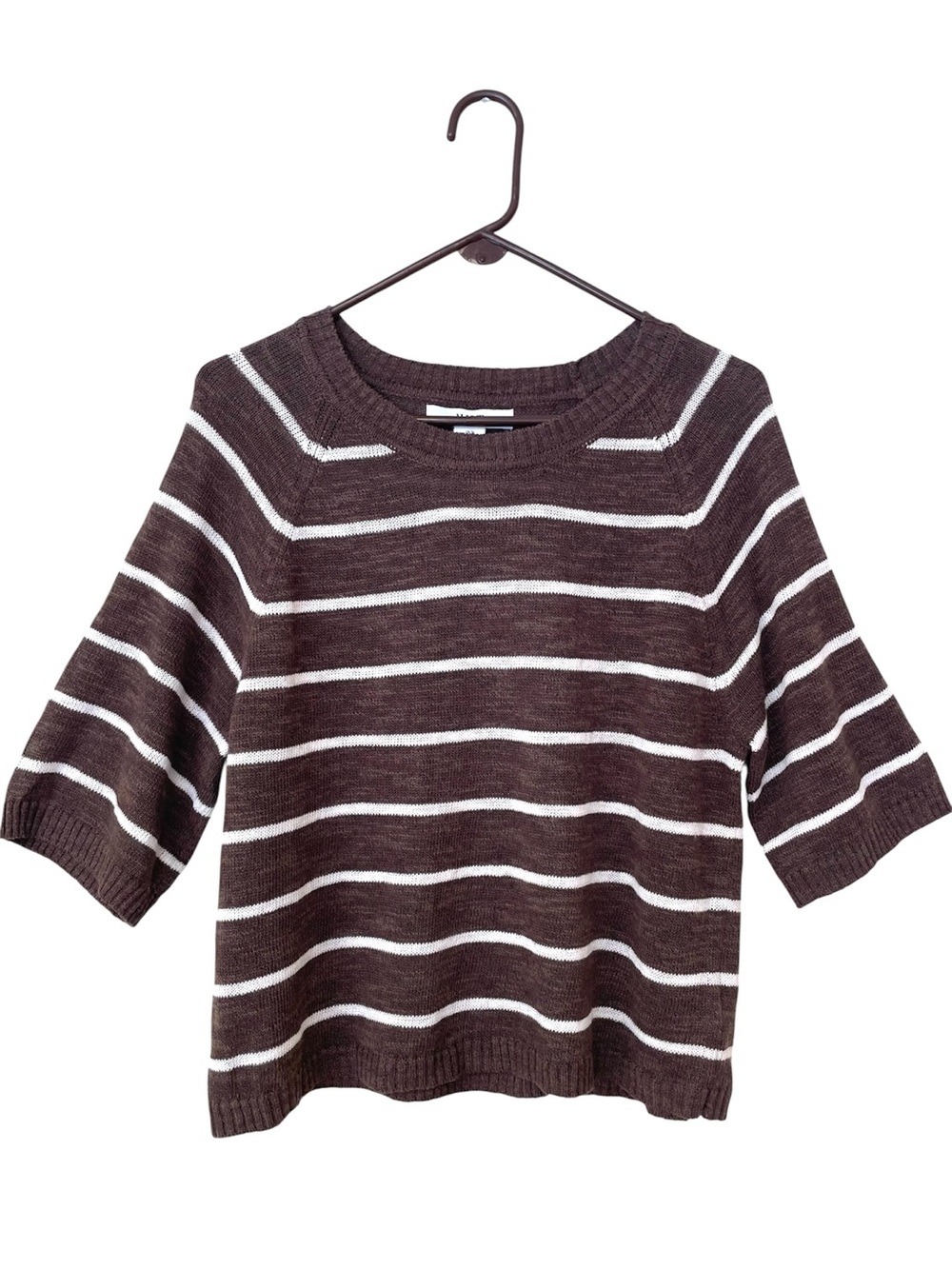 WILT Organic Cotton and Linen Knit Top M Brown White Striped Minimalist Relaxed